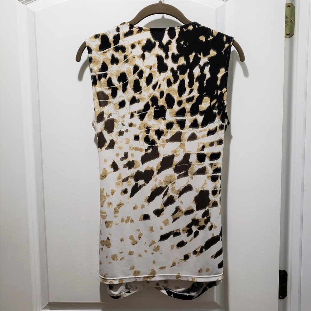 *SOLD*  Tahari White Animal Print Draped Cowl Top - Picture 2 of 8